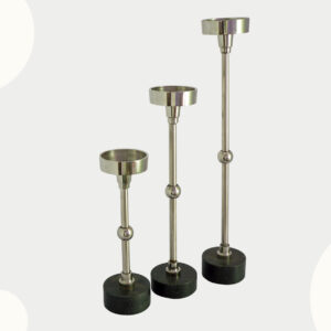 Silver candle holders set of 3, Marble base candle stand, Modern dining table centerpiece, Chrome finish candlestick holders, Pillar candle stand for wedding, Luxury home decor accessories, Metal and stone candle holder, T-light holder stand high, Contemporary mantle décor, Elegant festive gift set
