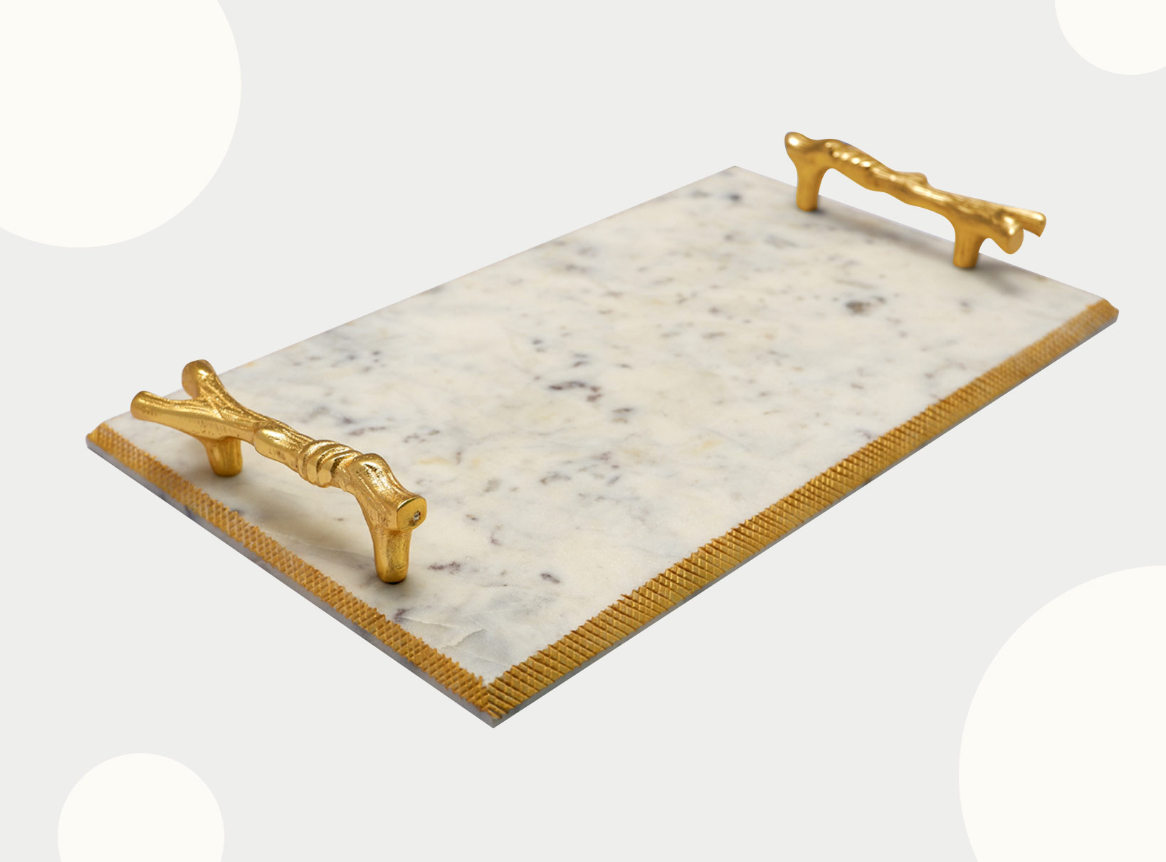 Marble serving tray gold handles, Branch handle decorative tray, White and gold coffee table tray, Luxury cheese platter, Vanity tray for perfumes, Nature inspired home décor, Marble finish organizer, Wedding gift serving items, Antique gold rim tray, Elegant breakfast tray