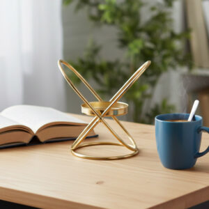 Gold Metal Tealight Holder, Minimalist Candle Stand, Modern Home Decor Accents, Festive Gifting Ideas, Geometric Desk Accessory, Luxury Diwali Decoration, Housewarming Gift for New Home, Contemporary Table Centerpiece, Office Desk Decor for Women, Aesthetic Room Decor Gold.