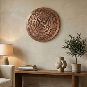 Copper rose wall art, Floral metal wall décor, 3D wall hanging, Antique copper home accents, Vintage style wall plate, Bedroom wall decoration, Romantic home decor gift, Rustic floral wall art, Living room copper décor, Metal flower wall sculpture