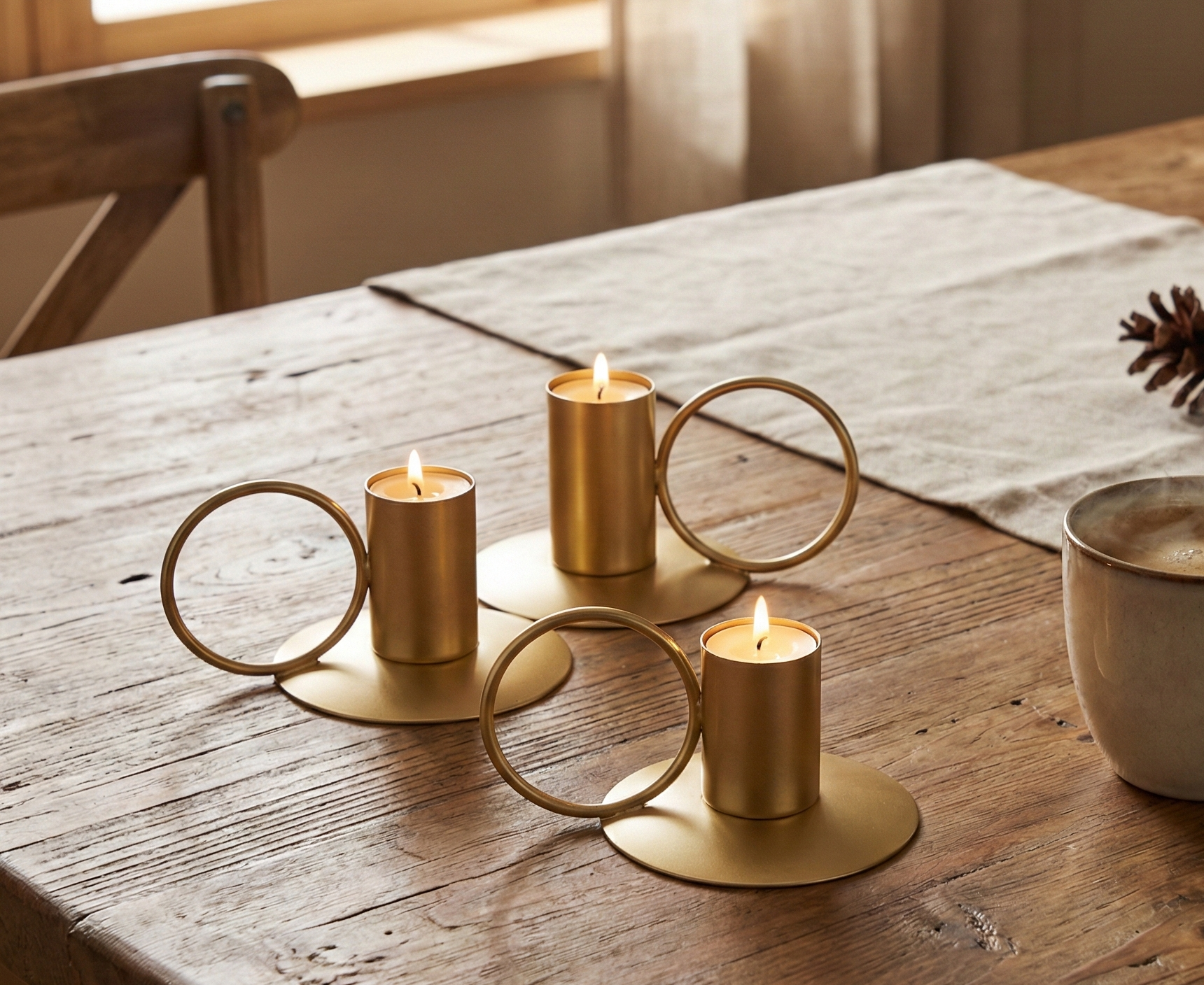 Minimalist Candle Holder Set, Champagne Gold Home Décor, Modern Metal Tealight Stand, Study Table Accessories, Geometric Candle Centerpiece, Office Desk Decor Items, Luxury Votive Holder, Festive Gift Set for Home, Contemporary Living Room Décor Scandi Style Candle Stand