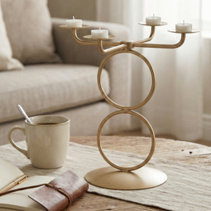 Champagne Gold Candle Holder, Minimalist Home Décor, Geometric Candelabra, Office Desk Accessories, Modern Metal Tealight Stand, Luxury Housewarming Gift, Nordic Style Centerpiece, Living Room Mantle Décor, 4-Cup Candle Stand, Festive Gifting Ideas