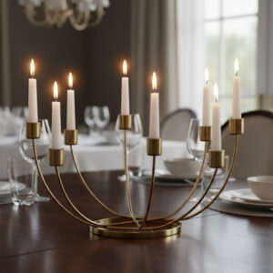 9 arm gold candelabra, Large candle holder centerpiece for wedding, Luxury dining table decor items, Multi arm taper candle stand, Grand event decoration props, Gold metal candle holder big, Diwali decoration items large, Statement home decor accessories, Formal dining room centerpiece, Festive candle stand for party