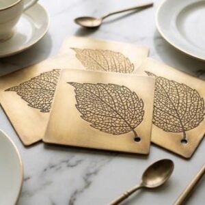 Antique Brass Leaf Coaster Set of 4 — main view