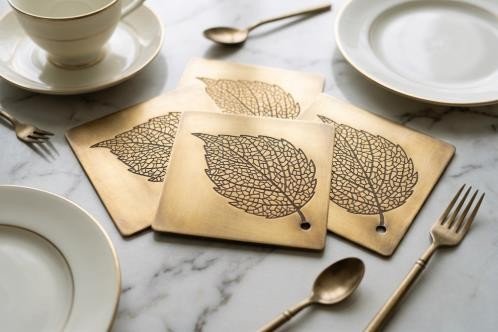 Antique Brass Leaf Coaster Set of 4 — main view