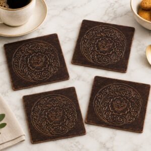 Antique Copper Floral Coaster Set of 4 — main view