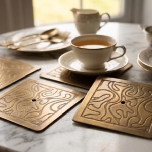Brass Wavy Pattern Coaster Set of 4 — main view