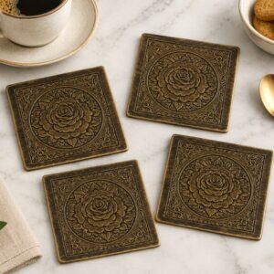 Antique Brass Rose Coaster Set of 4 — main view