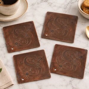 Copper Floral S Monogram Coaster Set of 4 — main view