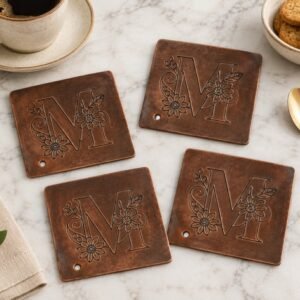 Copper Floral M Monogram Coaster Set of 4 — main view