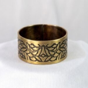 Slim Brass Leaf Napkin Ring with Black Inlay — product view