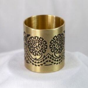 Brass Floral Border Napkin Ring with Black Inlay — product view
