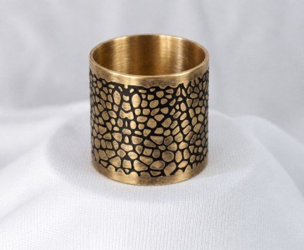 Brass Leaf Vein Napkin Ring with Black Inlay — product view