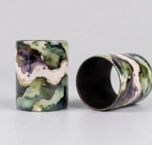 Green Abstract Enamel Napkin Ring — product view