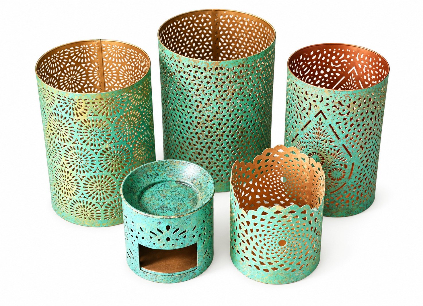 Turquoise Patina Votive Set of 5 — detail view 1