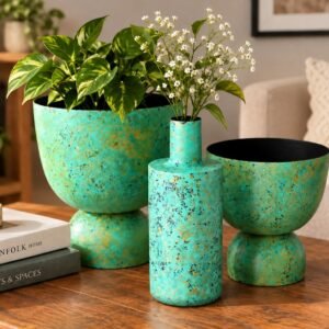 Turquoise Patina Planter and Vase Set — main view