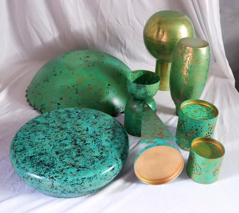 Turquoise Patina Bowl and Vase Décor Set of 8 — detail view 2