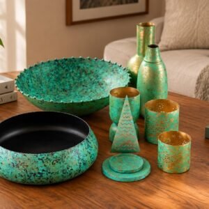 Turquoise Patina Bowl and Vase Décor Set of 8 — main view